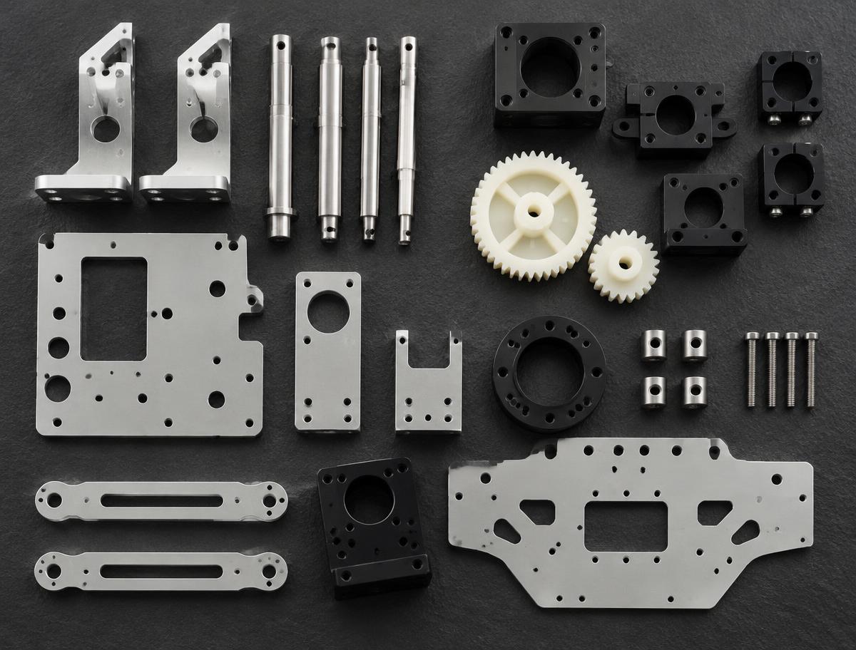 Assorted machined and printed robotics parts